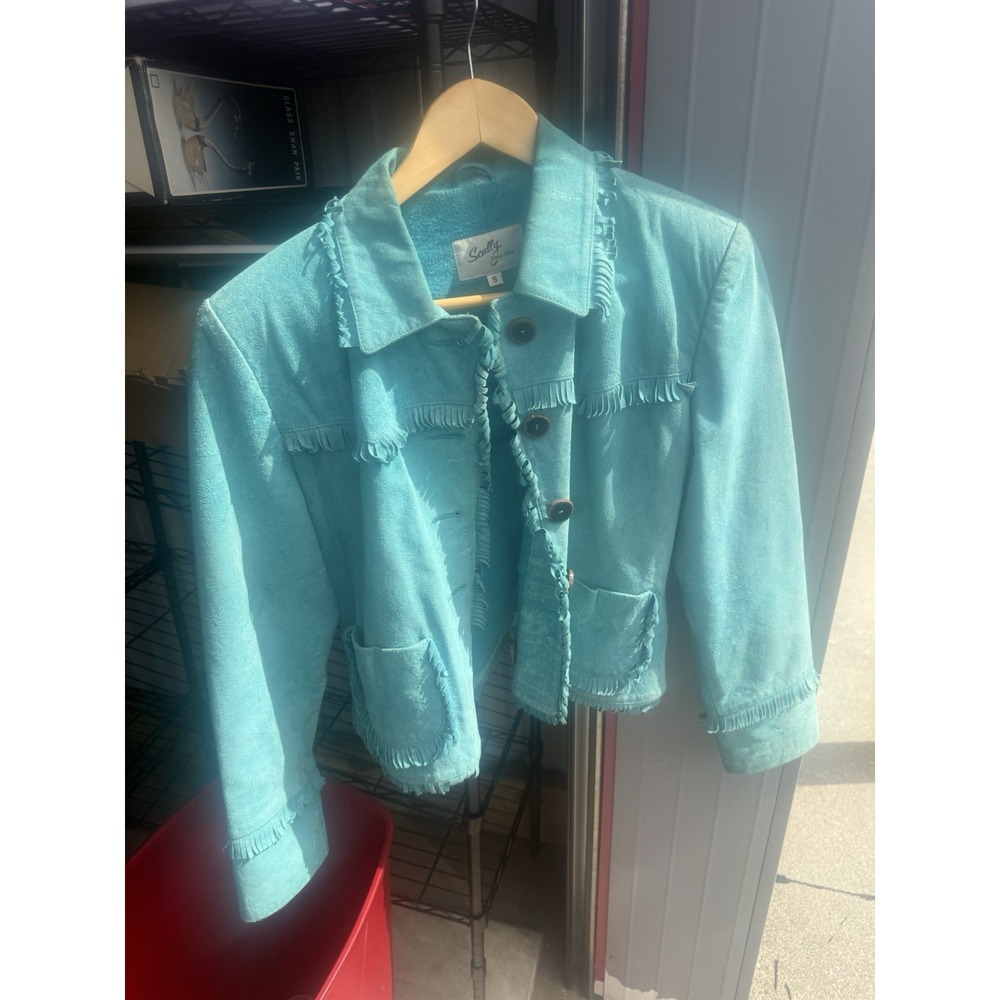 Scully Turquoise Leather Fringe Western Jacket Womens Small‎ Boho Ranch Wear